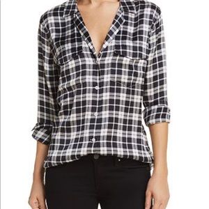 Equipment Ansley Black White Plaid Silk Shirt S